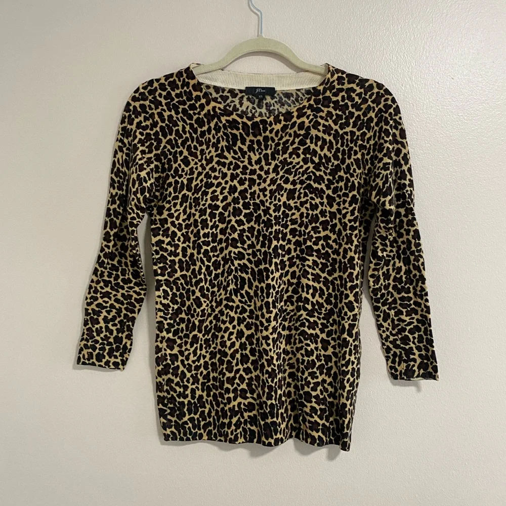 J.Crew Classic Tippi Leopard Print Merino Wool Sweater Size X-Small